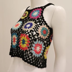 Womens pure handmade knit crochet hook beach bikini casual versatile hollow out vest