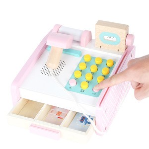 Wooden baby&#39;s toys supermarket counter pretend play toy cash register for kids
