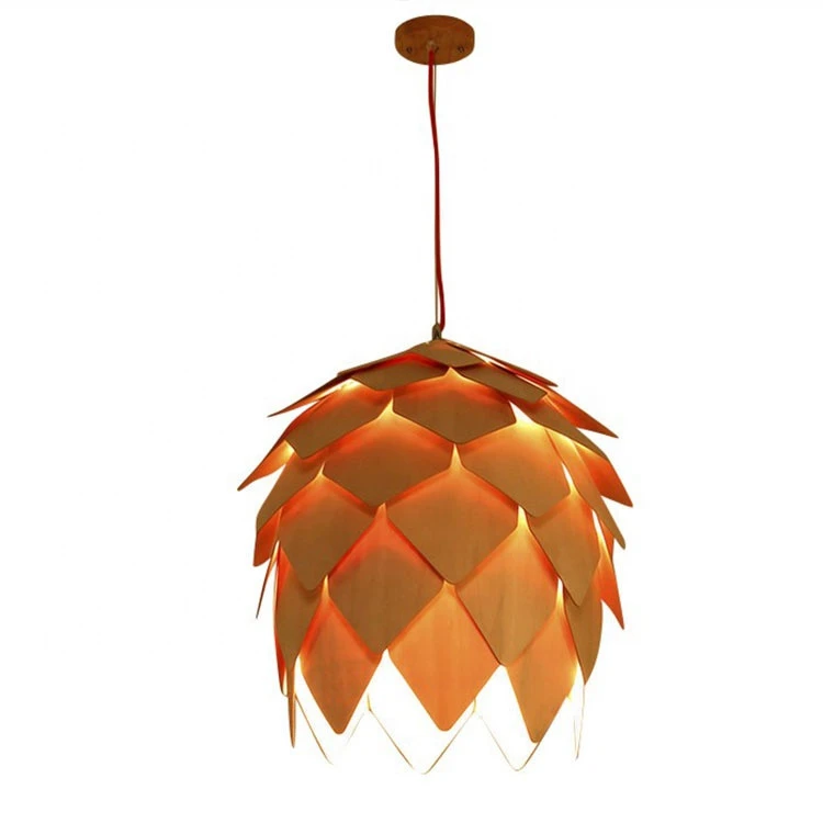 Wooden hanging rustic wood pine cone pinecone pendant lamp chandelier light indoor
