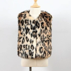 X63735A Baby Girl 2017 Autumn Winter Faux Fur Waistcoat Fashion Leopard Warm Vests