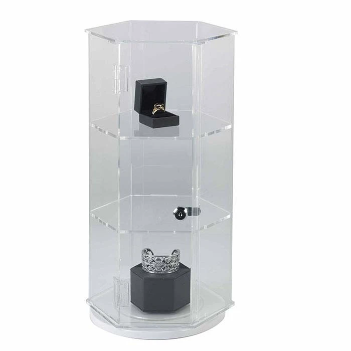 Yageli China factory wholesale Clear Acrylic Plastic Rotating Lockable Hexagonal Jewelry Display Case With Lock and key
