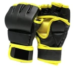 Premium Custom Synthetic Leather MMA Gloves Black Yellow OEM Private Label Manufacturer