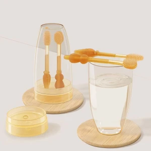 Gentle Silicone Bristles Baby Toothbrush with Protective Coating Soft Baby Teeth and Tongue Cleaning Brush