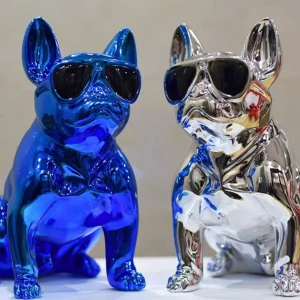 Electroplated French Bulldog Sculpture Electroplated Animal Statue Supports Customization