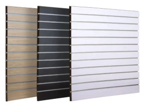 18mm White Slatwall made of MDF and equipped Aluminum insert for retail display stores.