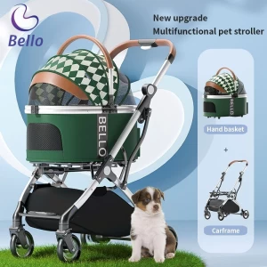 Bello wm01-t dog/cat pet stroller, aluminum alloy, foldable, detachable, towing telescopic rod
