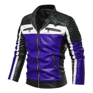 High Quality Winter Wear Men's Zipper up Leather Jackets With Two Side Pockets Plus Size leather jacket