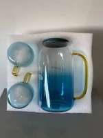 1500ML high borosilicate glass water bottle with 2pc mug economic combination/easy open rubber lid, water jug set/household item
