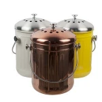 1 Gallon Metal Food Scrap Container Dual Charcoal Filters Kitchen Compost Pail Bin for Countertop