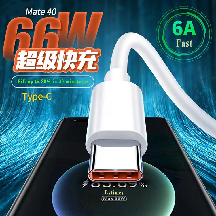 100% 6A fast charge cable for Huawei original USB Type C universal 66w super fast charging line usb type c charger