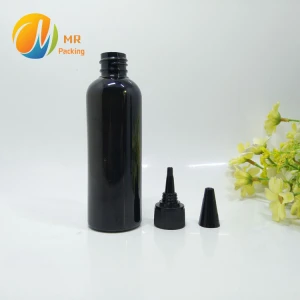 100ml Black Plastic Bottle with Pointed Mouth Pet Bottle with Pointed Mouth Caps