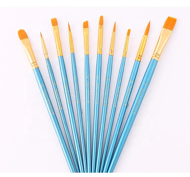10pcs/set watercolor gouache paint brushes different shapes round tip nylon hair painting brush set art supplies