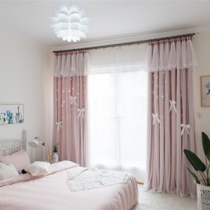 11#Princess Star Pink Embroidery Sheer Rideaux Curtain With Attached Valance Elegant Hot Sale For The Bedroom