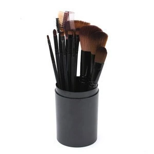12 pcs Fashion Fair Wholesale Professional PU Leather Cylinder Holder Makeup Brushes Cosmetic Kit Oval Makeup Brush set