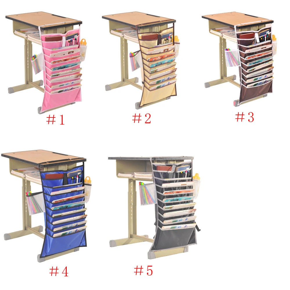 14 Pockets Students Classroom Desk Side Mount Hanging Book Stationery Bag Holder Sorter Storage Organizer