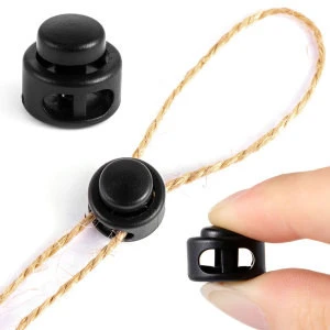 2 Hole Cord Lock Clamp Toggle Button Clip Stopper Spring Buckle Shoelace Backpack Bag Parts Accessories Black 11x17mm