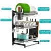 2 Tier Black Stainless Steel Adjustable Wall Mounted Standing Kitchen Dish Drying Rack
