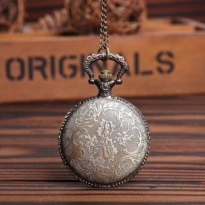 2016 China Classic Vintage Bronze Engraved Dragon Quartz Pocket Watch Pendent Chain Necklace Gift