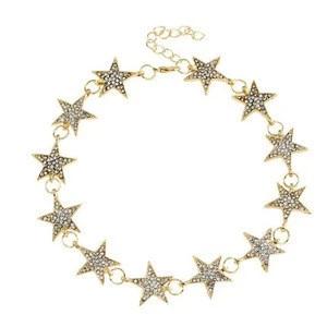 2017 High quality women crystal star chokers, alloy choker necklace jewelry yiwu agent