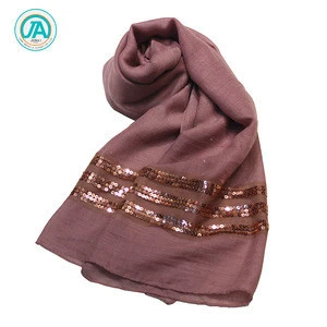 2018 hot sale ladies polyester viscose voile sequin scarf shawl