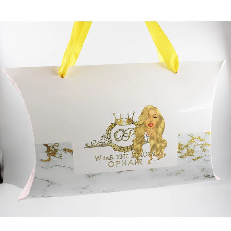 2019 hot sale custom hair bundles package box wig pillow box with own logo