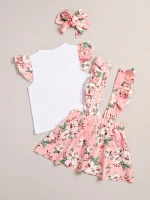 2020 hot sale  Kids Baby Girl Clothes Set Pink Short Sleeve T-Shirt Tops+Floral Suspender Skirts 3pcs Outfits Casual Clothing
