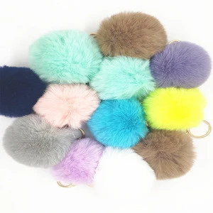 2020 hot sale Wholesale small size 8cm Artificial rabbit Fur ball Colourful Pompom for diy hair clip dress keychain accessory