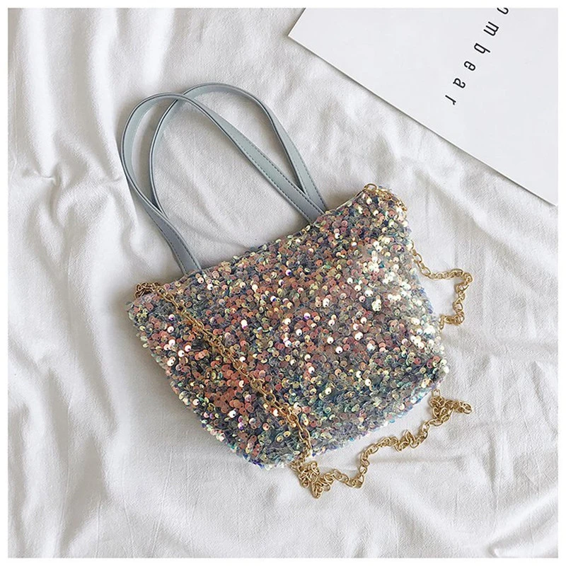 2020 New arrival high quality PU leather lady tote shoulder purse chain sequins women bags luxury handbags