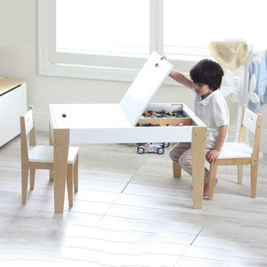 2020 New Toddler Kids Play Room Multifunction Wood Child Furniture Sets Table and Two Chair