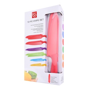 2020 OEM popular design 12 pieces non-stick colorful coating kitchen knife set with sheath