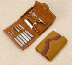 2020 wholesale newly design 9pcs personal care tools nail clipper set in travel  leather case mens manicure pedicure set