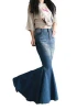 2020 Women Big Fish Tail Denim Long Skirt Floor-Length Patchwork Mermaid Trumpet Empire High Waist Stretch Jeans