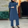 2024 Summer Islamic Clothing Women Muslim Dress Button Shirt Blouse And Pants Set Muslim Abaya Suit Long Tops Tunic