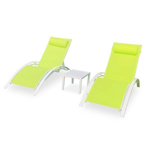 3 Piece Modern Waterproof Garden Patio Pool Outdoor Reclining Sun Lounger Reclining Chaise Lounge Chairs Sets with Table