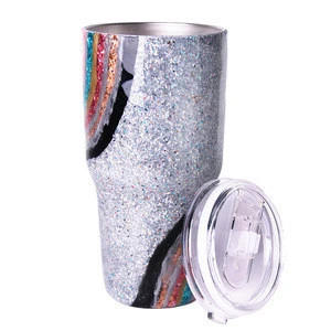 30 oz Rainbow Epoxy Tumbler Glitter Stainless Steel Cup Summer Double Wall Vacuum Mug DOM1031172
