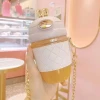 380Ml/500Ml Rabbit Ears Cute Plastic Water Bottle With Straw Pearls Metal Chain Strap Portable Kid Water Bottle