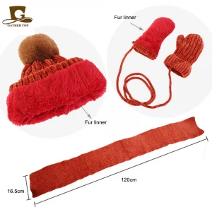 3Pcs Toddler Baby Beanie Cap Winter Warm Fur Ball Hats Scarves Kids Knitted Beanie Cap Girls Boys Cap Scarf Gloves Set