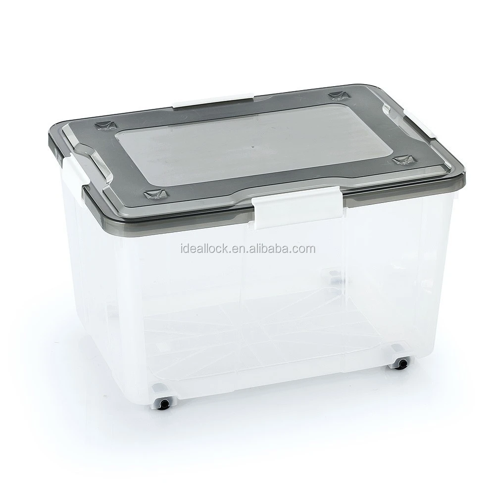 50L Transparent plastic storage box / with lid and wheels/for clothes and toys