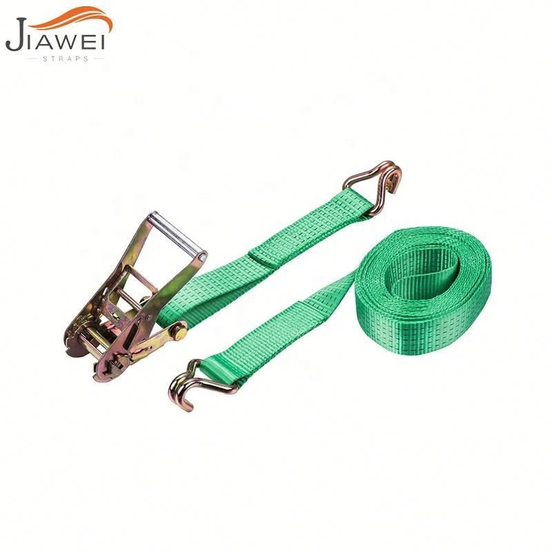 50mm 5000kg LC2500kg heavy duty green webbing ratchet straps with zinc plated J hooks