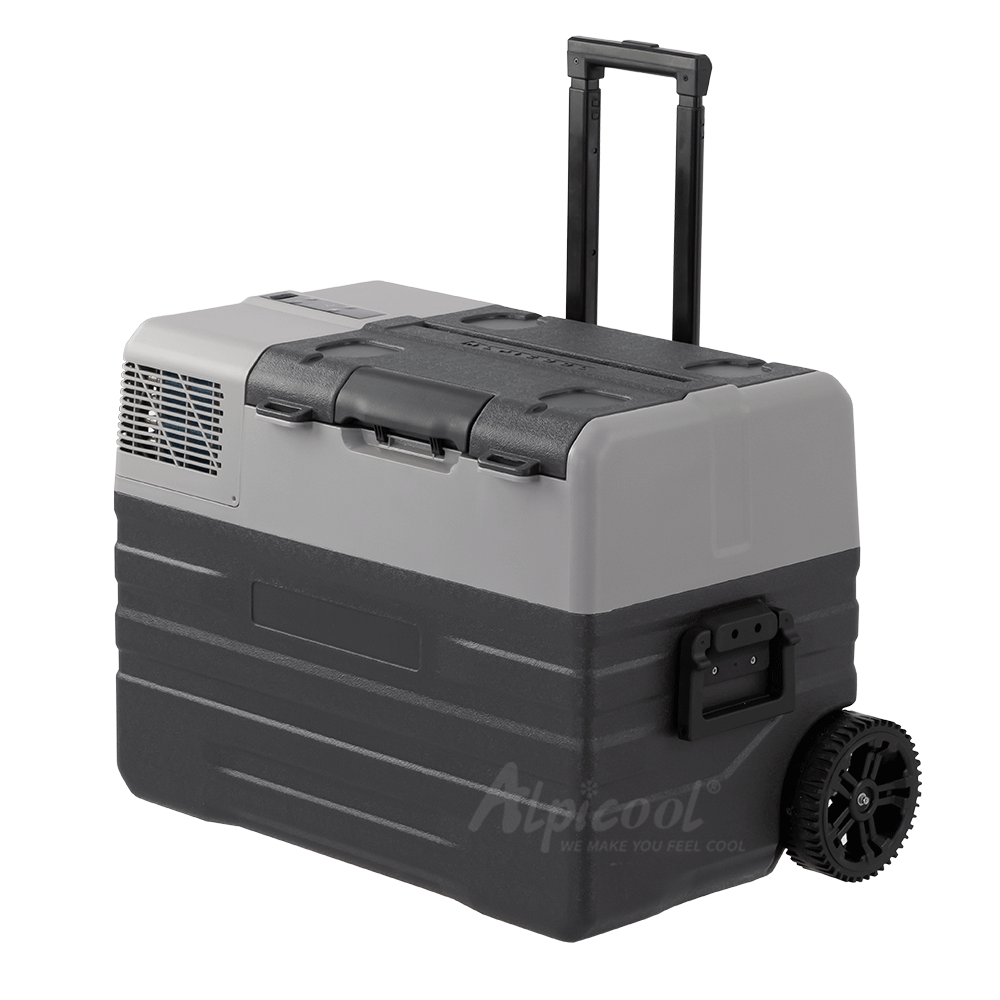 52L car mini cooler freezer fridge with wheels pull handle for camping traveling with removable battery