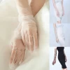 70CM Womens Ultra Thin Gloves Tulle Elbow Long Wedding Bride Dress Gloves Solid Color Sheer Transparent Sunscreen Vintage Mitten