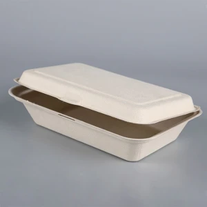 9 inches disposable rectangular Sugarcane/Bagasse Fiber Paper Clamshell Paper Box for food packaging