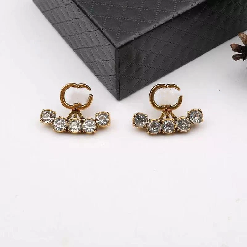 925 silver needle earrings alloy diamond pearl earrings letter G home earrings jewelry