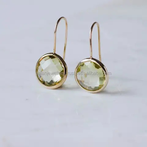 925 sterling silver Natural Lemon Quartz Gold Plated Vermeil Earrings Handmade Indian Beautiful Wholesale Silver Jewelry