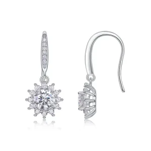 925 Sterling Silver Snowflake Earrings with Moissanite - Timeless Claw Design, Perfect Valentines Gift for Her