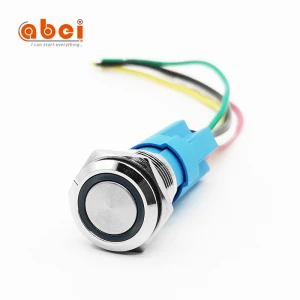 ABEI 16mm Flat Ring With light led waterproof metal switches button for doorbell momentary push button switch