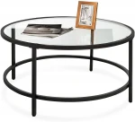 Accept customized amazon hot sale metal iron leg round small tempered glass side table coffee table