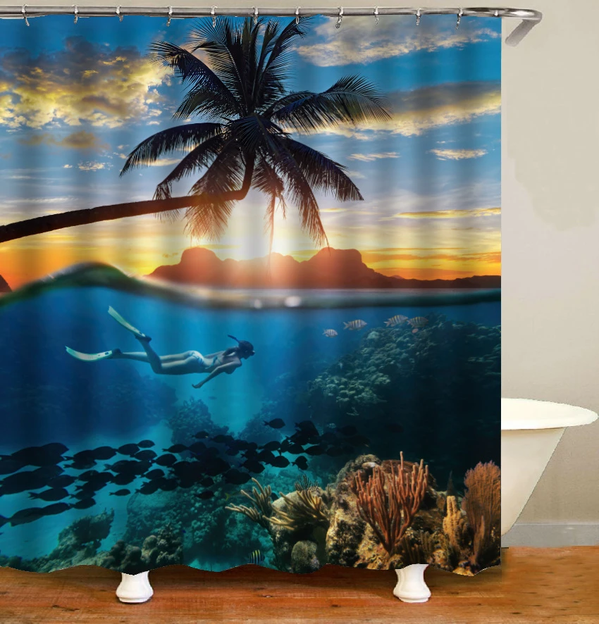 Amazon hot digital printing shower curtain waterproof polyester bath shower curtains set factory direct sales