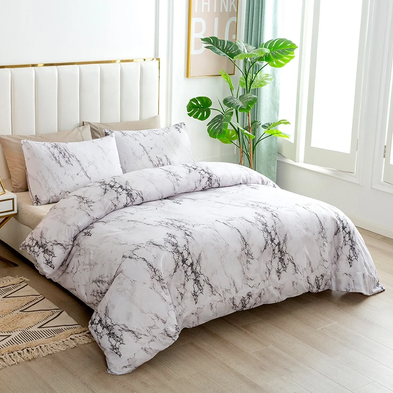 Amazon Hot Sale Unique White Black Marble Pattern Custom 3d Print Bedding Duvet Cover Set