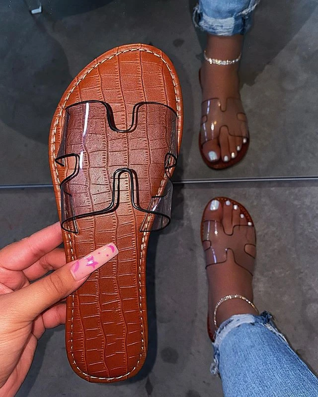 Amazon USA hot selling fashion leopard snake print clear woman sandal beach shoes girl slides lady slipper flat